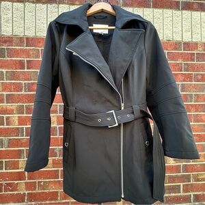 BCBGeneration Black Belted Trench Coat Asymmetric Business Office Academia